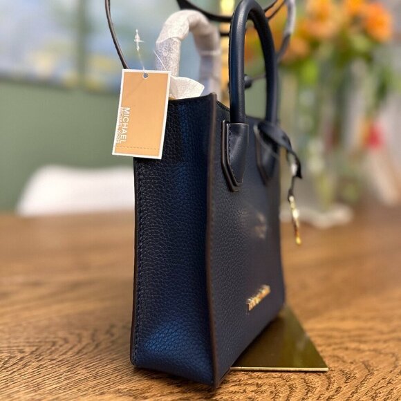 NWT! NEW! Michael Kors Mercer Extra-Small Pebbled Leather Crossbody Bag Navy - Picture 8 of 12